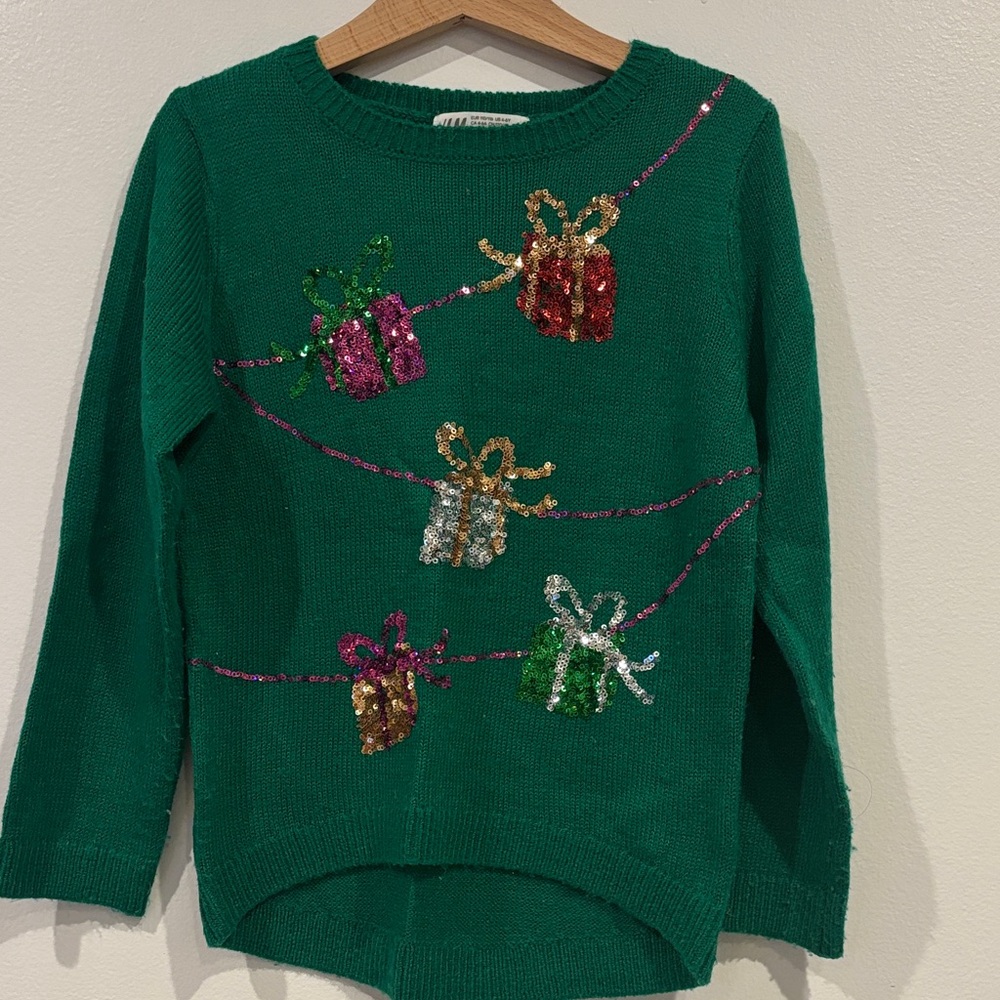 H&M Festive Green Sweater with Sequin Gifts